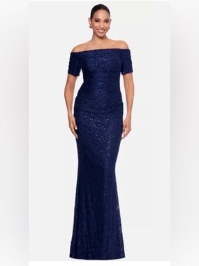 XSCAPE Evening Gown Size
Sequin Lace Off-The-Shoulder Ruched Mermaid
